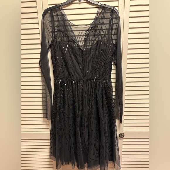 NWT with Defects (Pictured). Size 8 Sheer Sequins long sleeve Dress with lining. - Picture 2 of 8